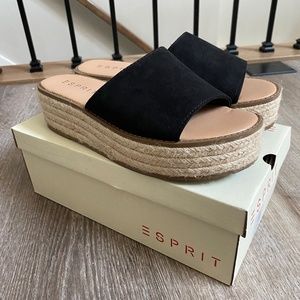 Espirit Black Nadina Espadrille wedge slide sandals